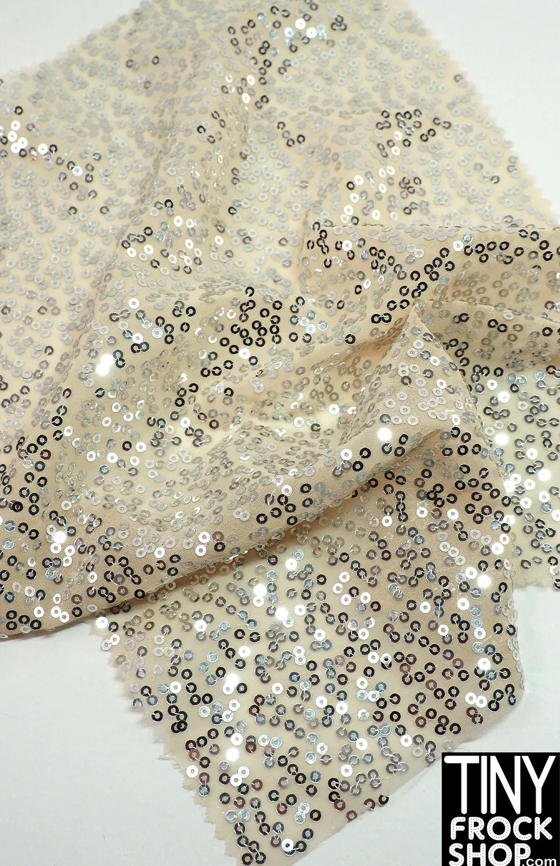 12" Fashion Doll F0286 Silver Sequined Beige Fabric