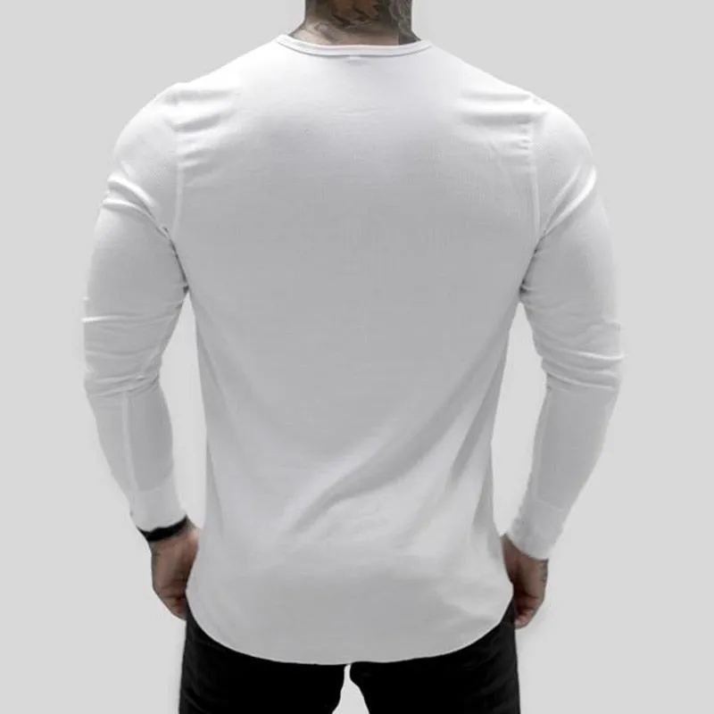 Aidase  Mens Summer gyms Workout Fitness T-shirt Bodybuilding Slim Shirts printed O-neck Long sleeves cotton Tee Tops clothing