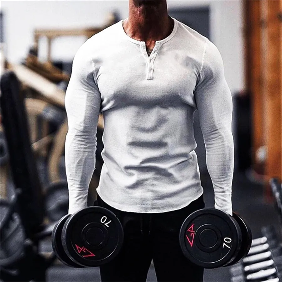 Aidase  Mens Summer gyms Workout Fitness T-shirt Bodybuilding Slim Shirts printed O-neck Long sleeves cotton Tee Tops clothing