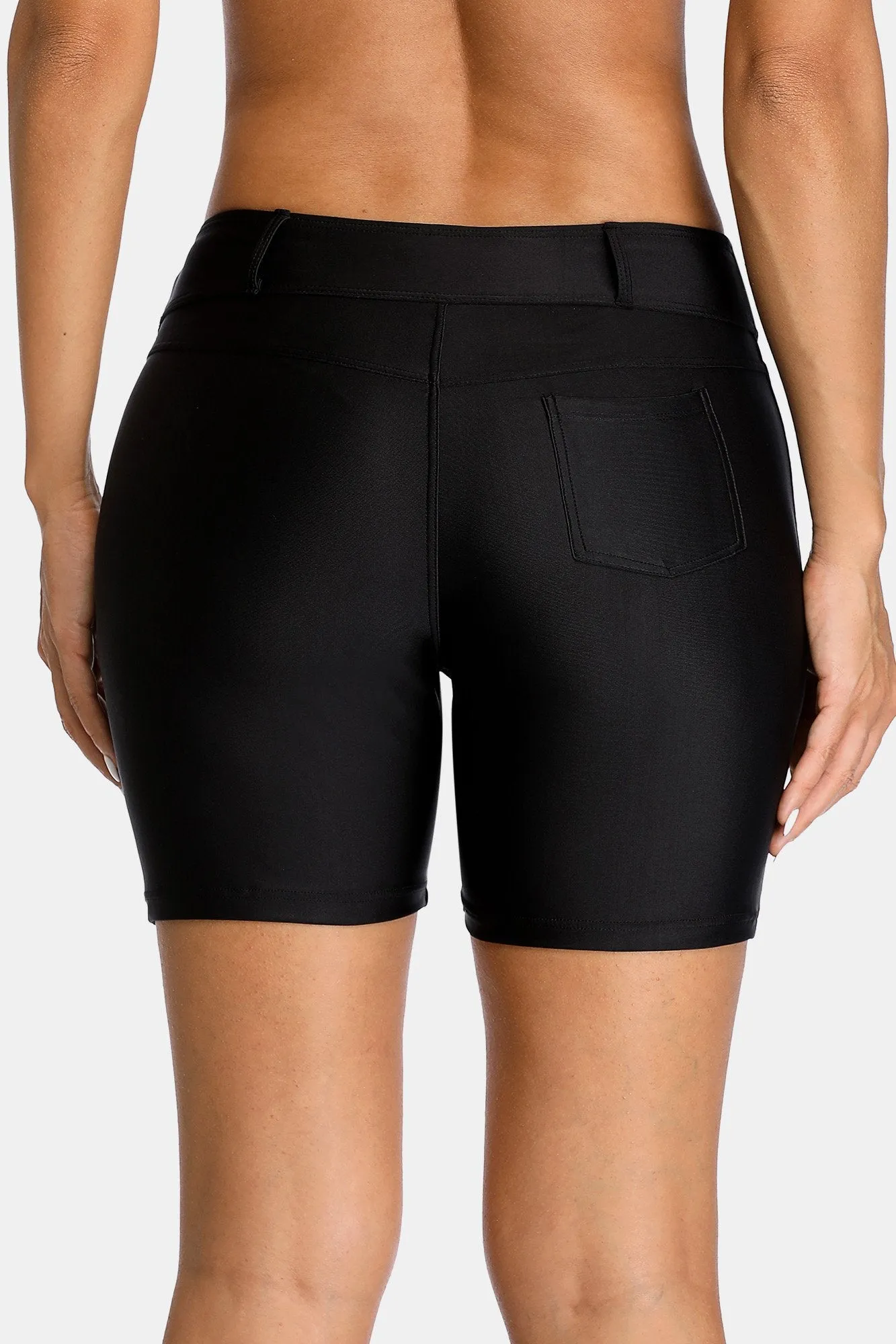 Attraco Black Belt loops Pocket Women Swim Shorts