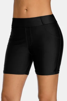 Attraco Black Belt loops Pocket Women Swim Shorts