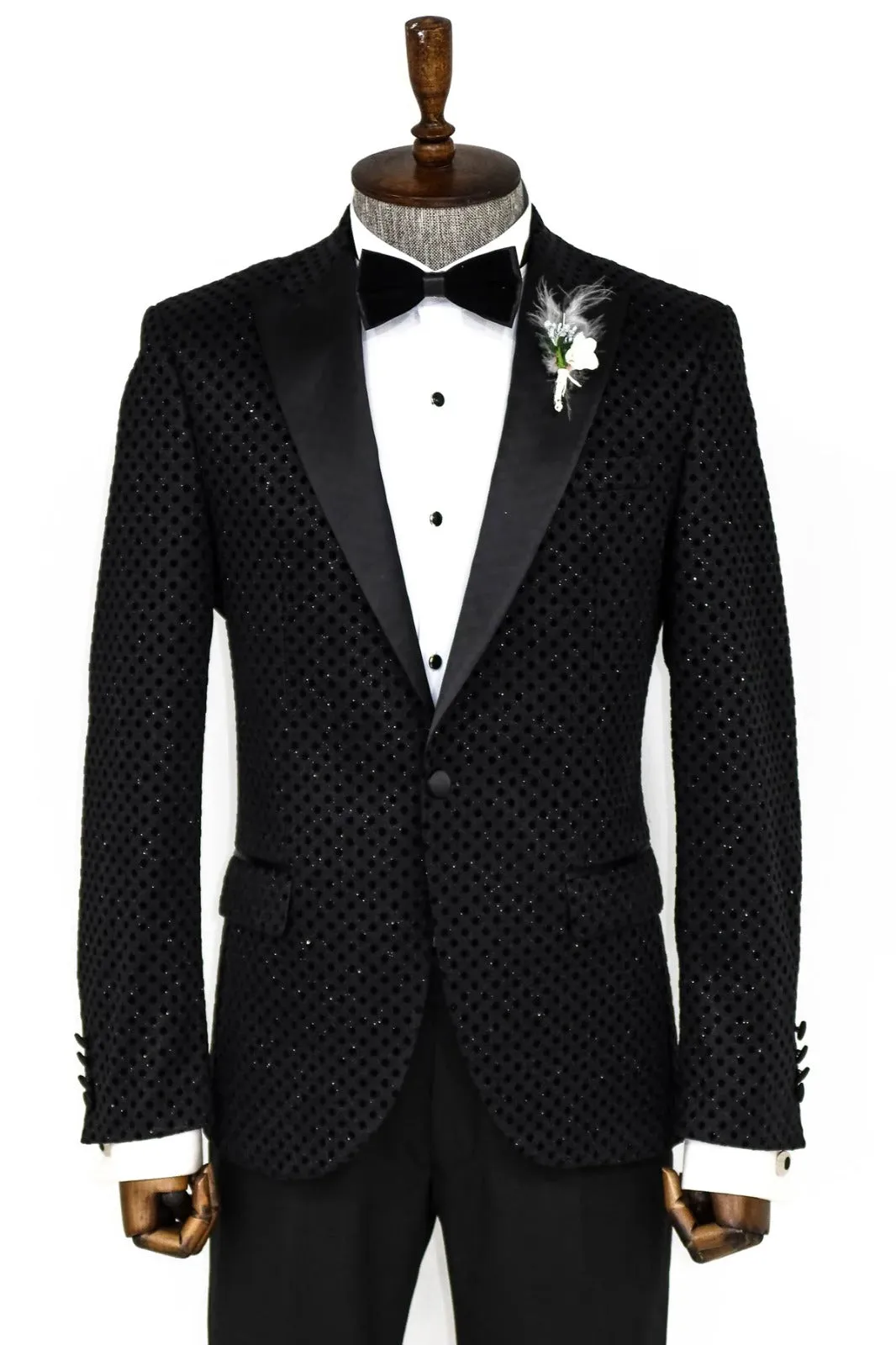 Black Dot Sparkle Paisley Engraved Prom Blazer