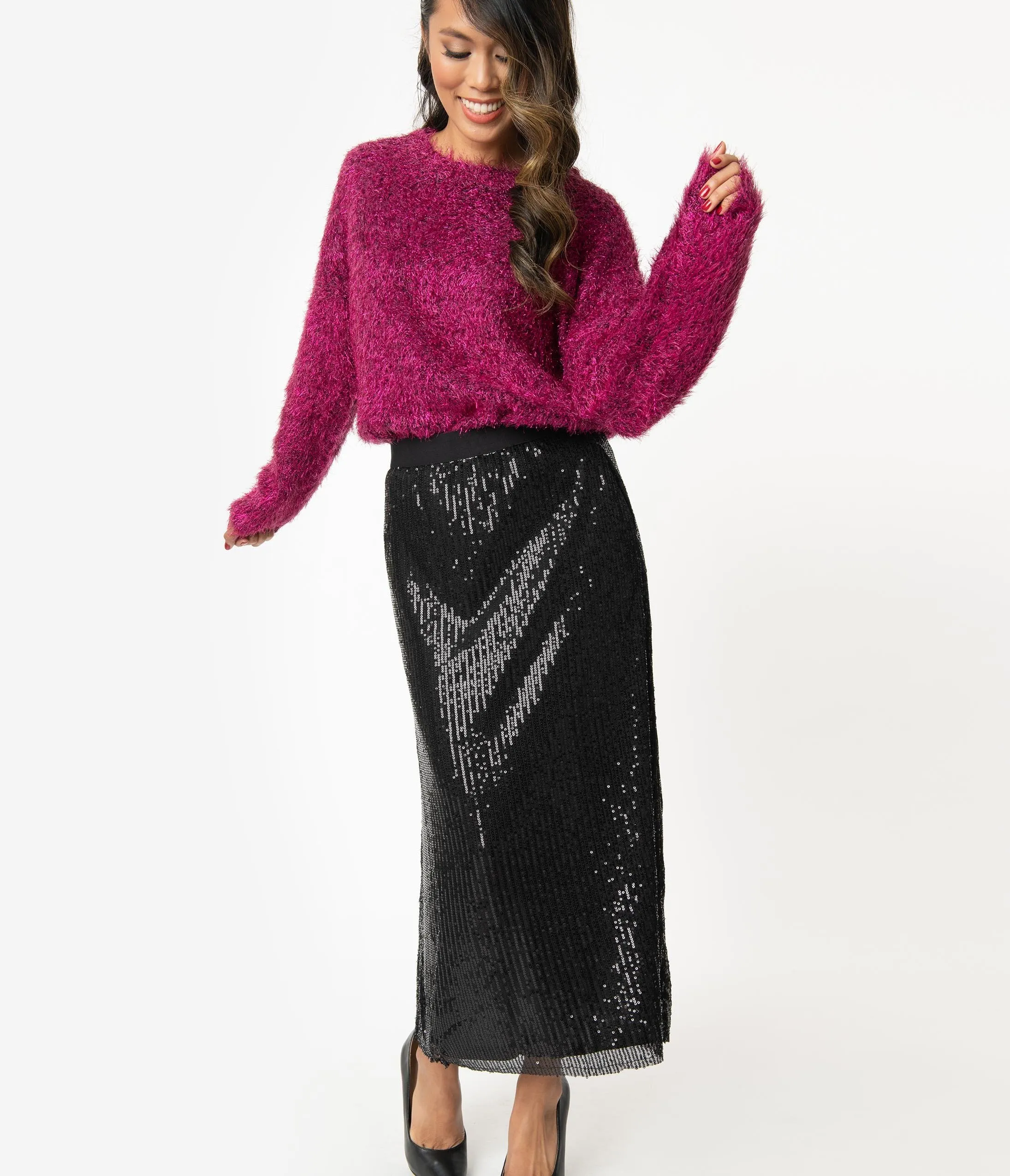 Black Sequin Ankle Length Skirt