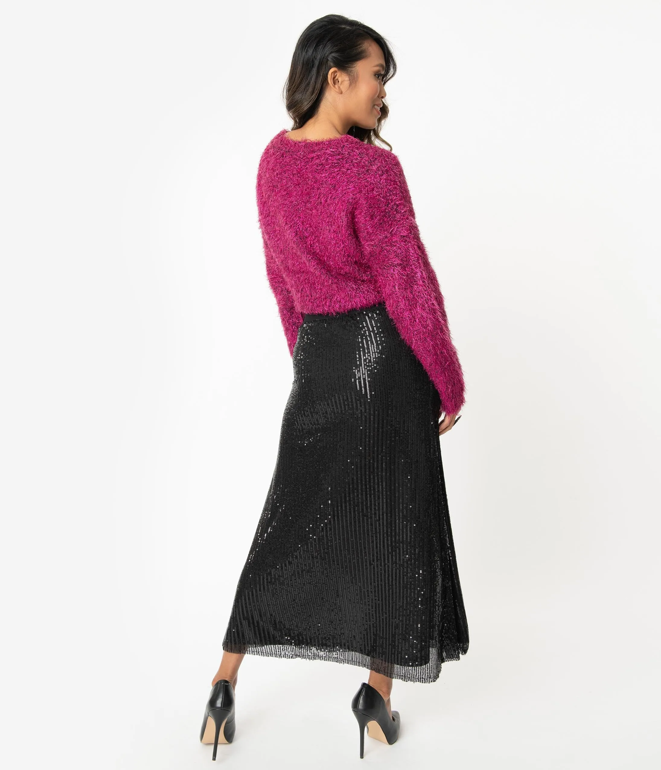 Black Sequin Ankle Length Skirt