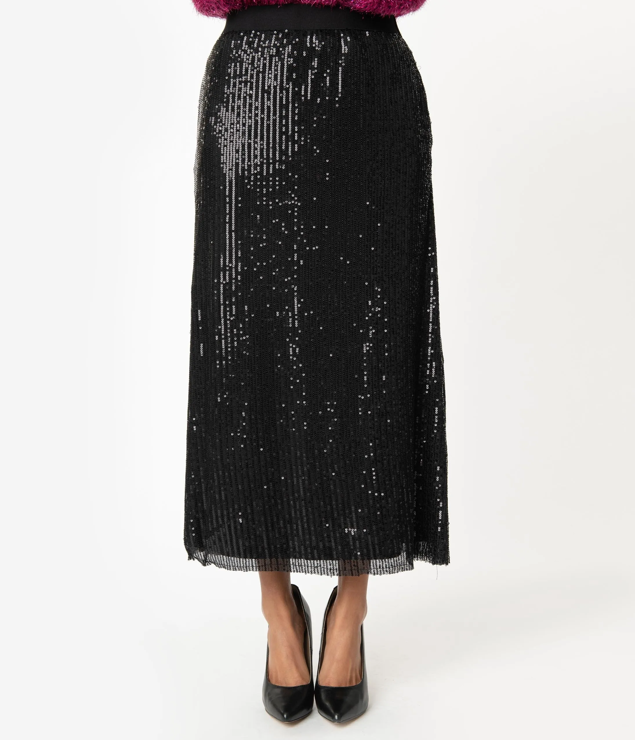 Black Sequin Ankle Length Skirt