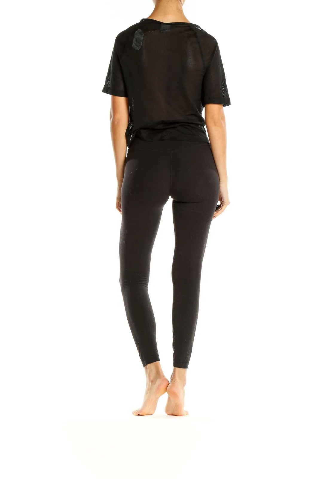 Black Sheer Graphic Print Activewear Top