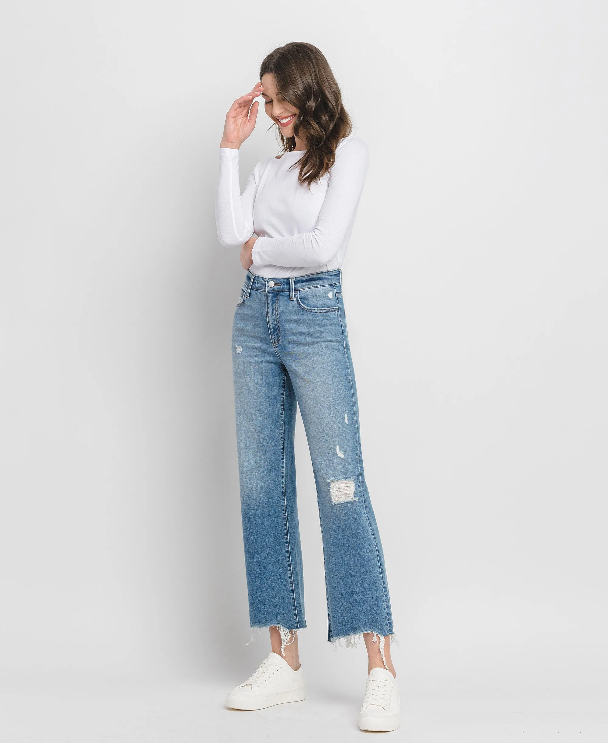 Blue Grove - High Rise Distressed Slim Wide Leg Jeans