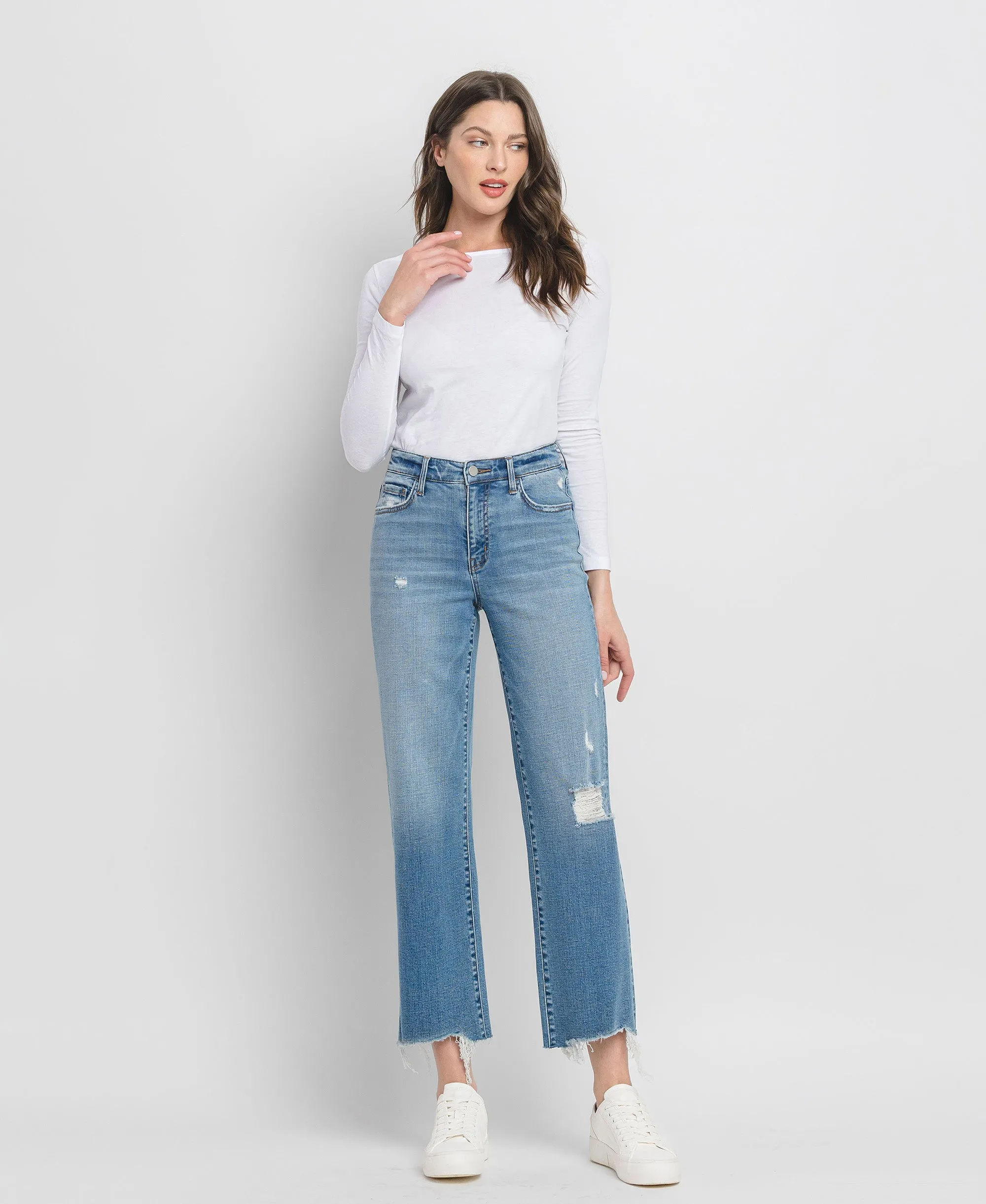 Blue Grove - High Rise Distressed Slim Wide Leg Jeans