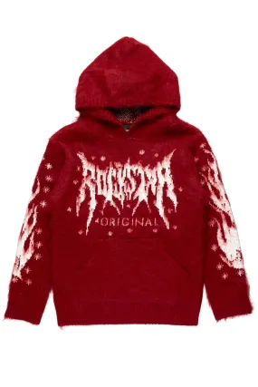 Boys Raymond Red Graphic Knitted Mohair Hoodies