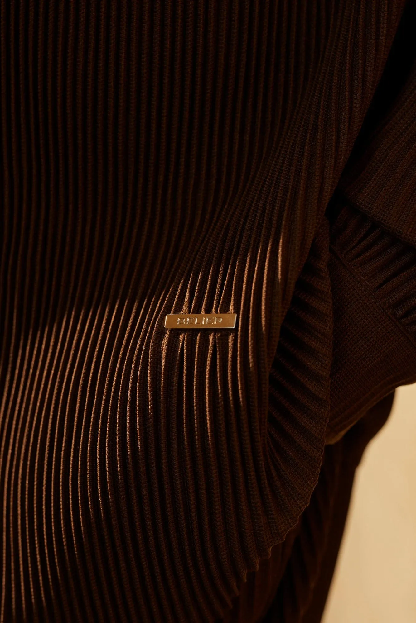 Brown Pleated L/S Shirt