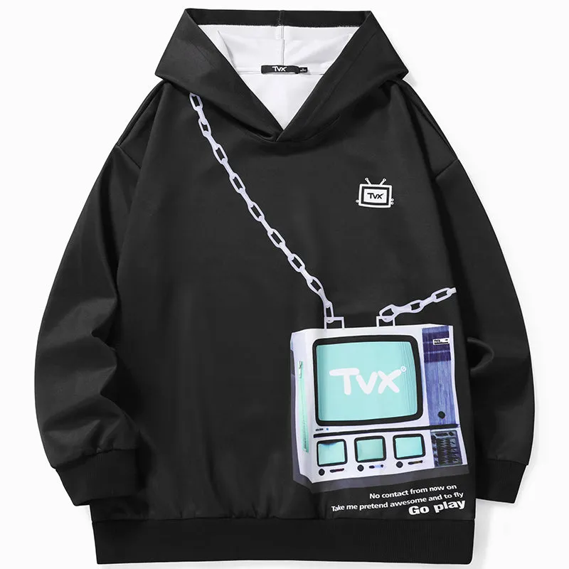 Cartoon Chain TV Graphic Couple Hoodies