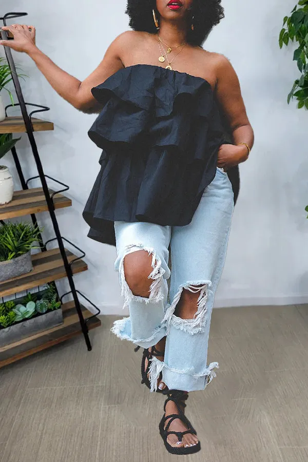 Casual Layered Ruffle Bandeau Top