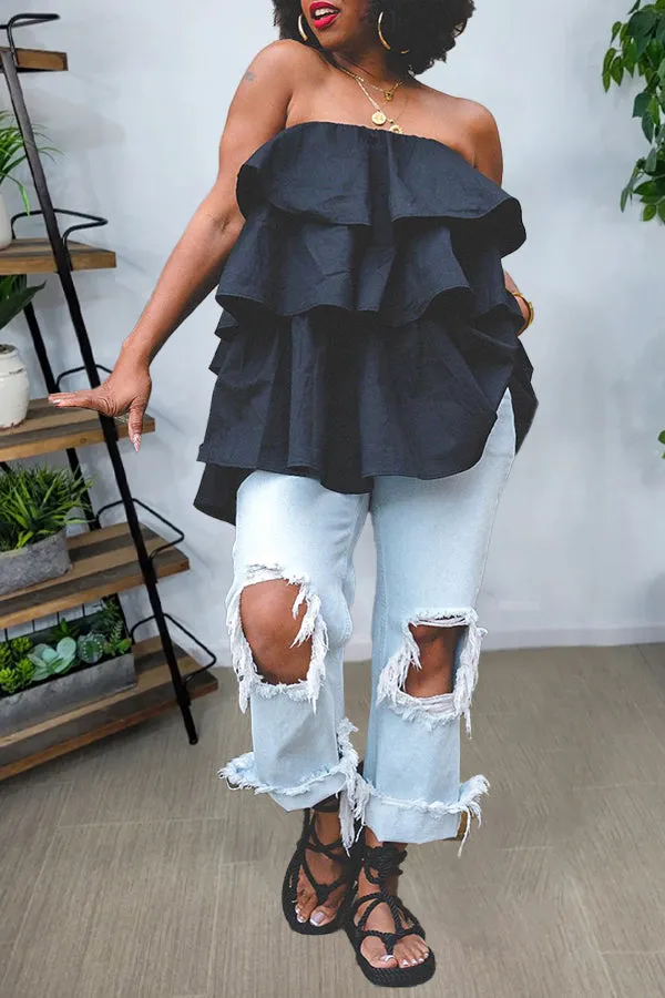 Casual Layered Ruffle Bandeau Top