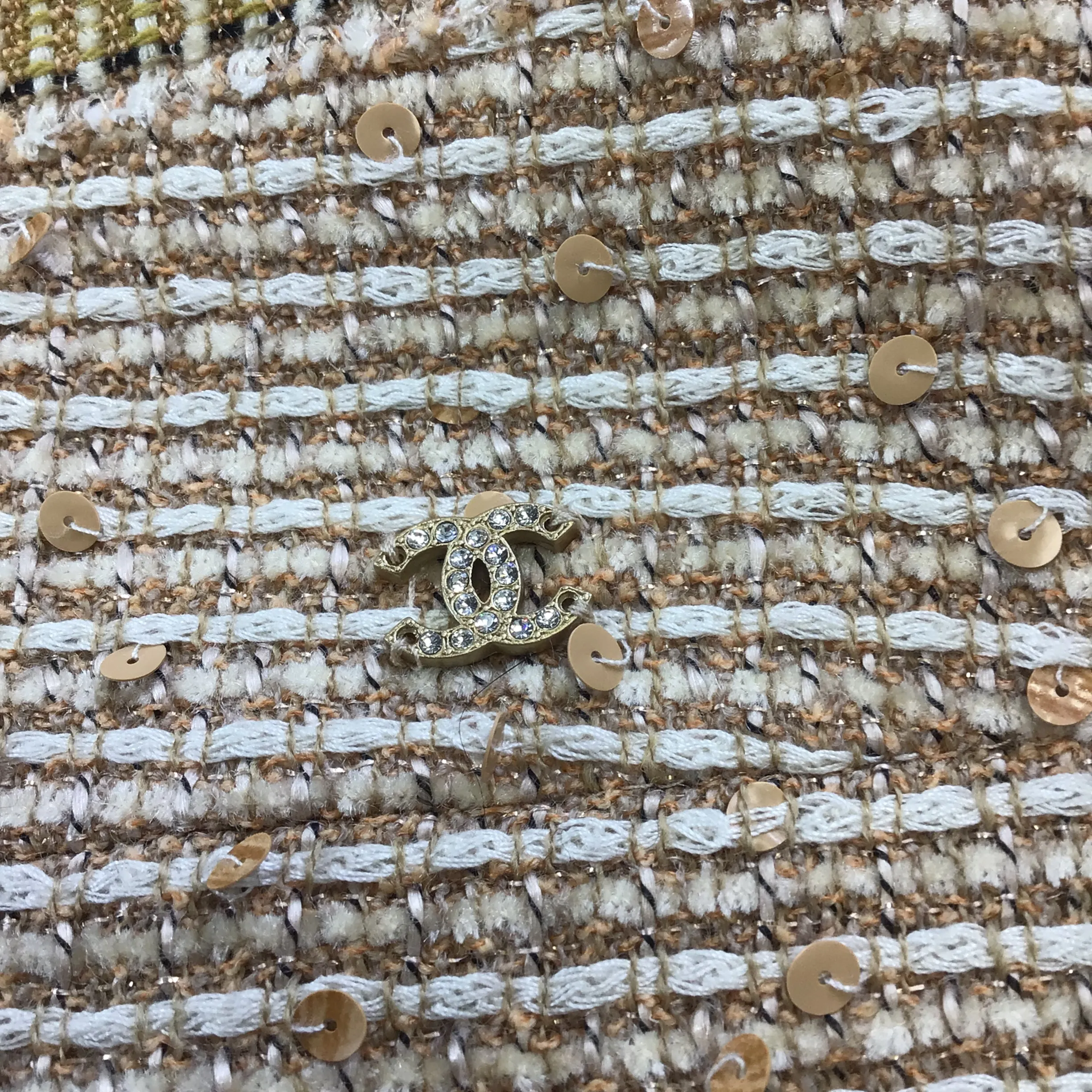 Chanel Tan / Ivory Sequined Wool and Linen Skirt