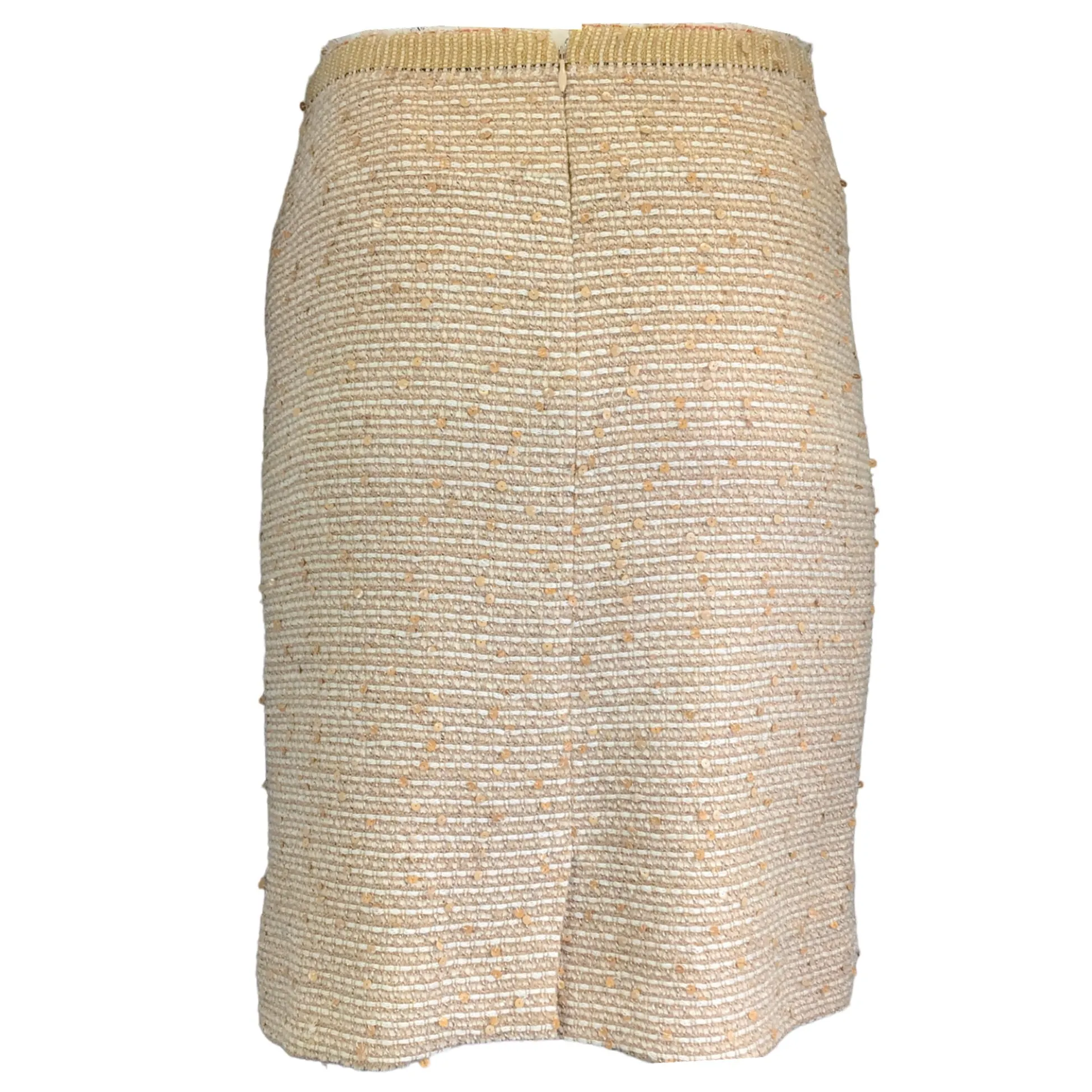 Chanel Tan / Ivory Sequined Wool and Linen Skirt