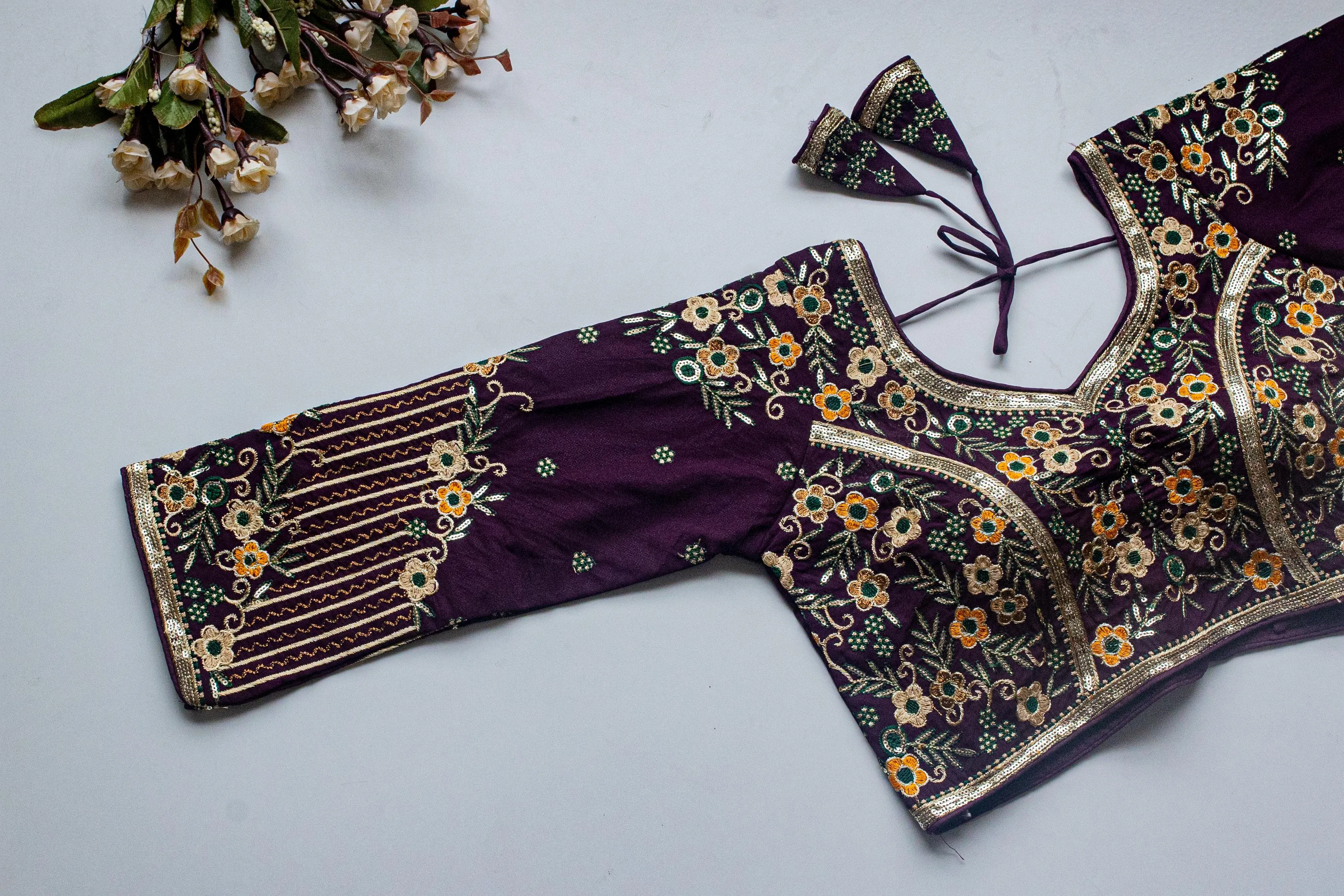 Dark Purple Handcrafted Sequined Blouse in Khushi Silk