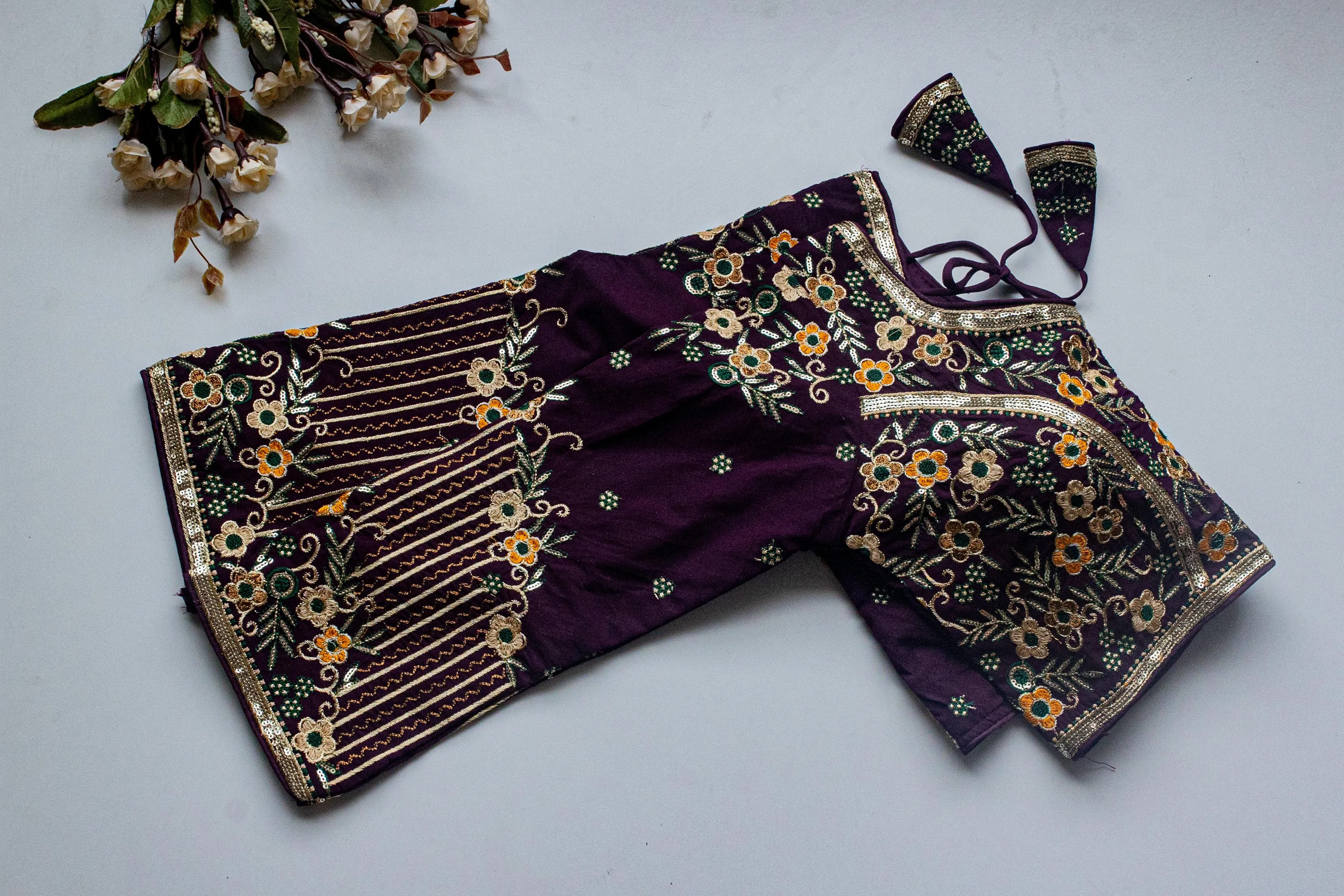 Dark Purple Handcrafted Sequined Blouse in Khushi Silk