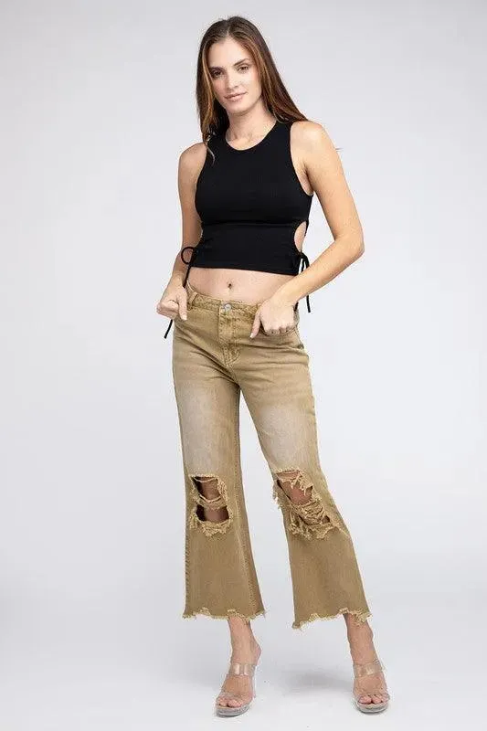 Distressed Vintage Washed Wide Leg Pants