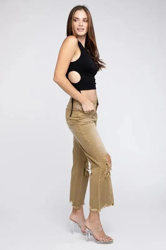 Distressed Vintage Washed Wide Leg Pants