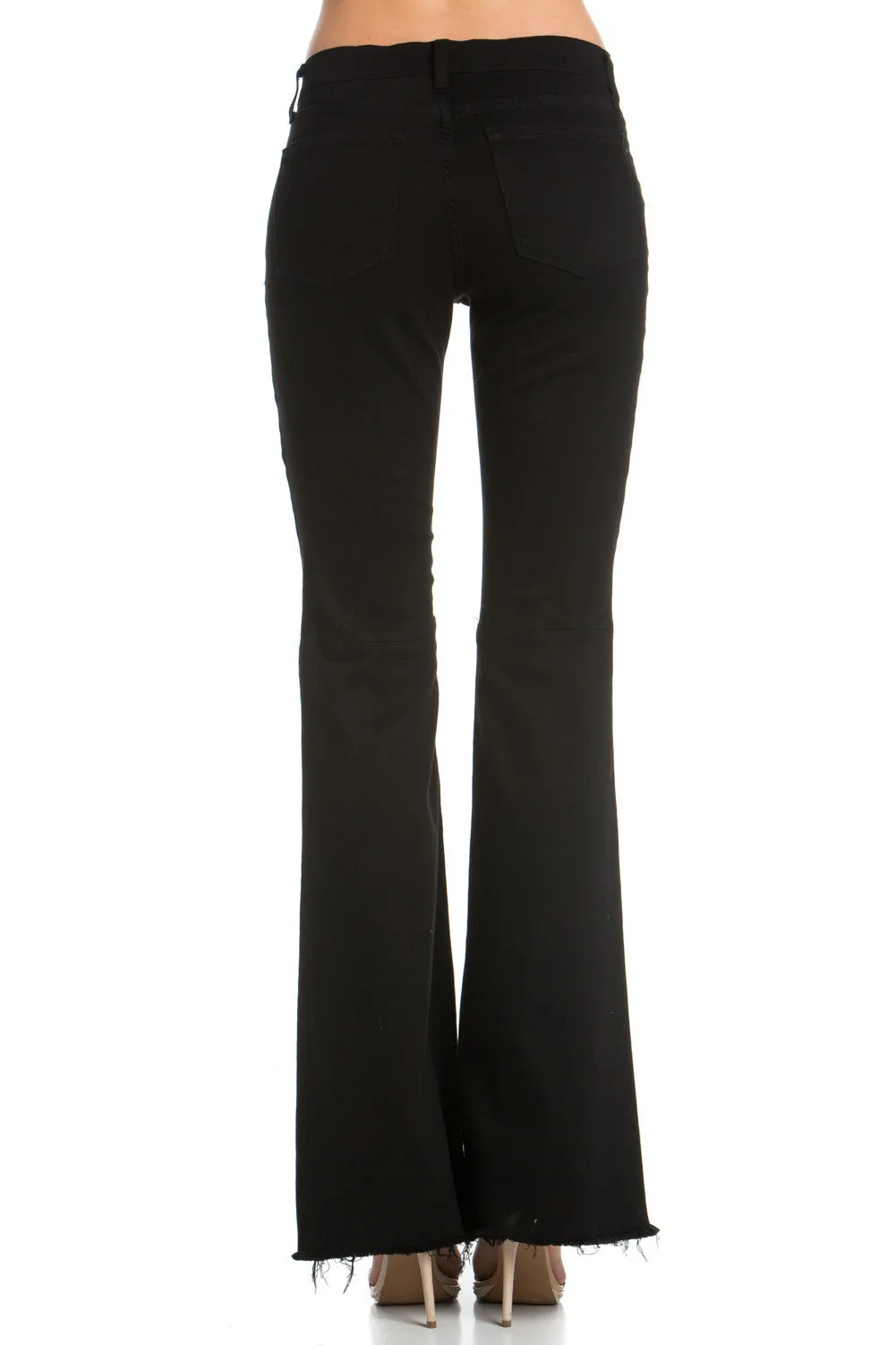 Drift Away Black Knee Slit Denim Flare Jeans Black