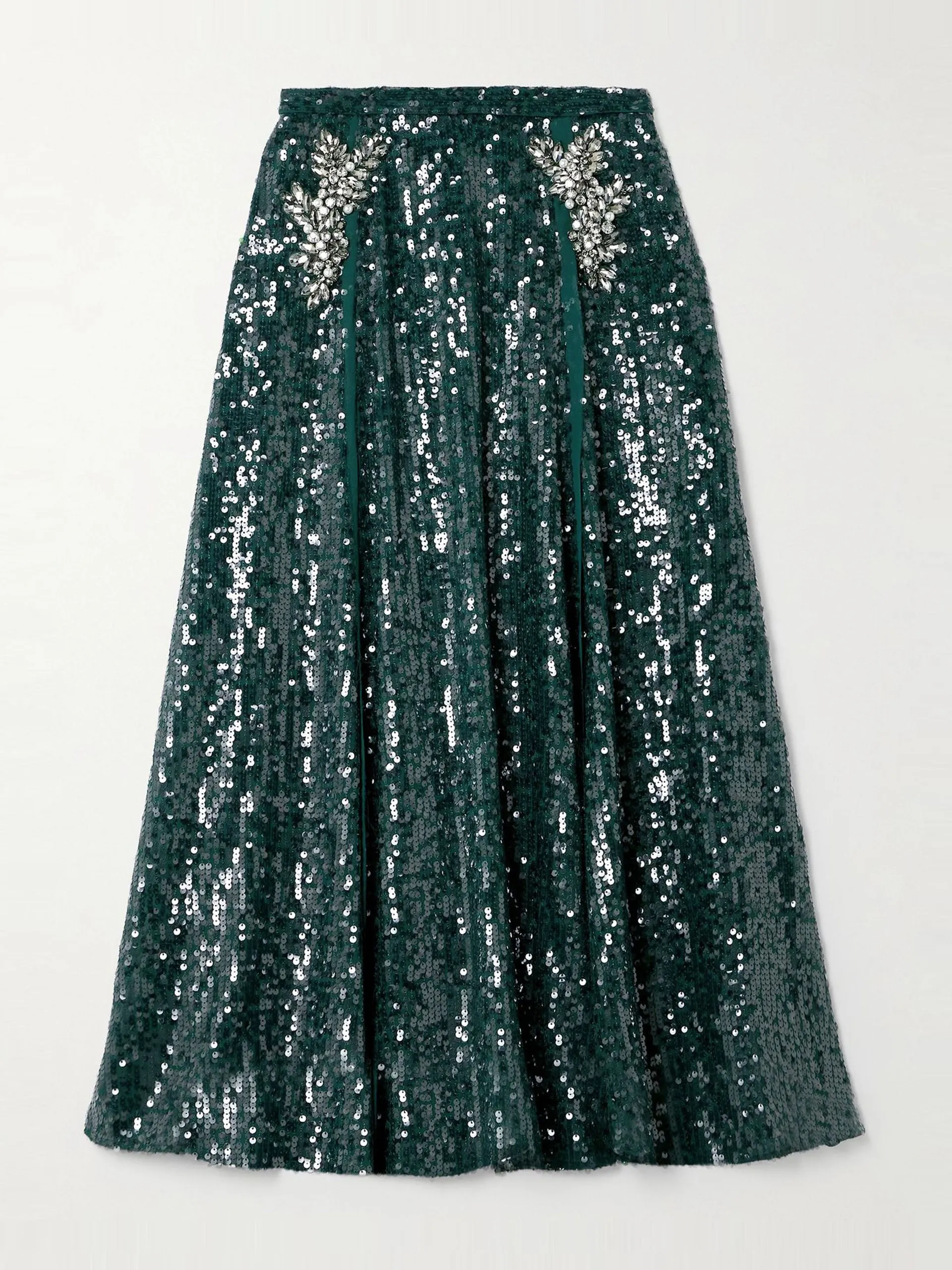 Embellished sequined chiffon midi skirt