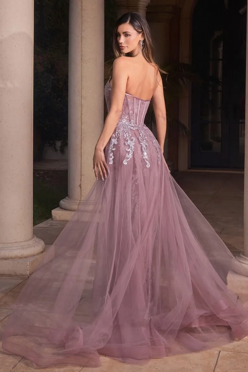 Extra Dazzle | Strapless Glitter Gown With Removable Tulle Overskirt | LaDivine J858