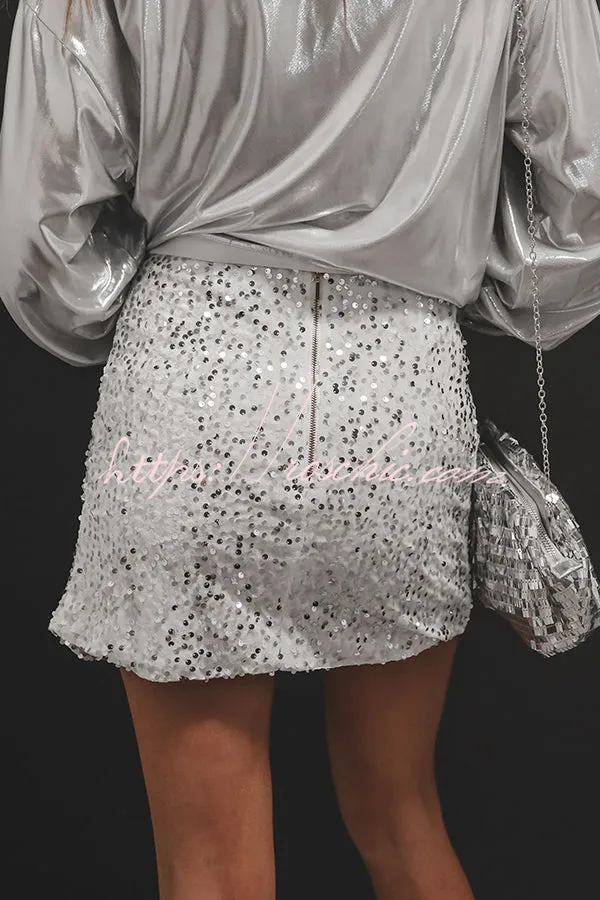 Eye Catching Sequined Back Zip High Slit Skirt