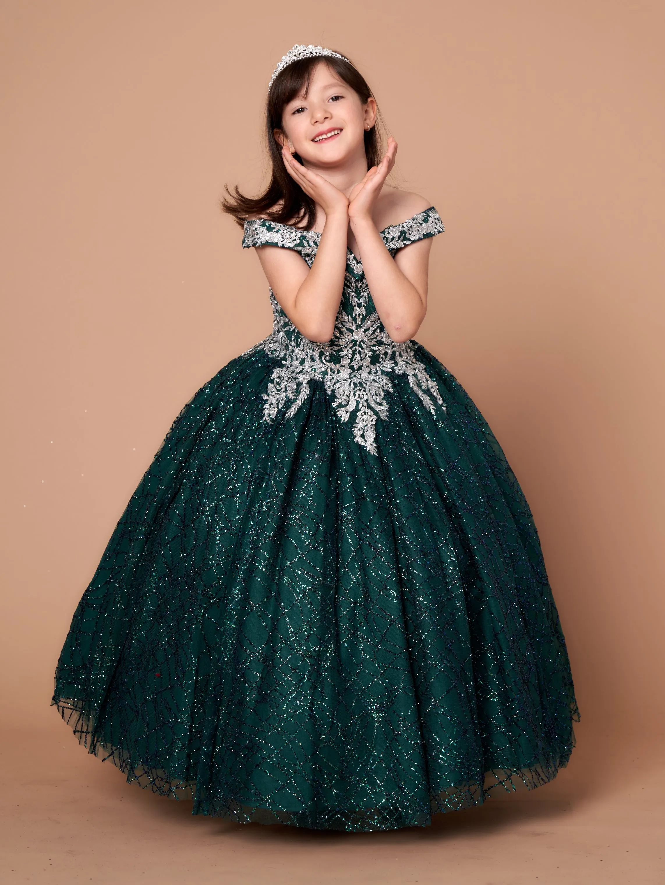 Girls Glitter Print Off Shoulder Gown by Calla WB104