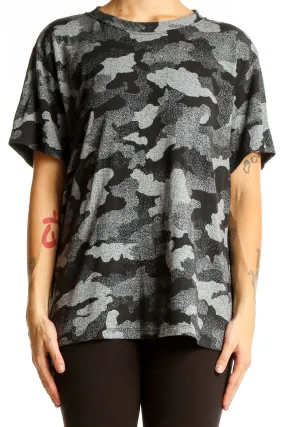 Gray Camo Print Polyester Activewear Top