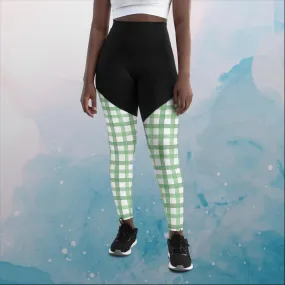 Green Gingham Print Womens Compression Sports Leggings