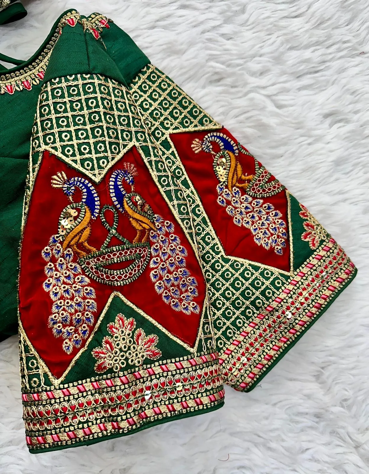 Green Handcrafted Sequined Blouse in Dilkush Silk