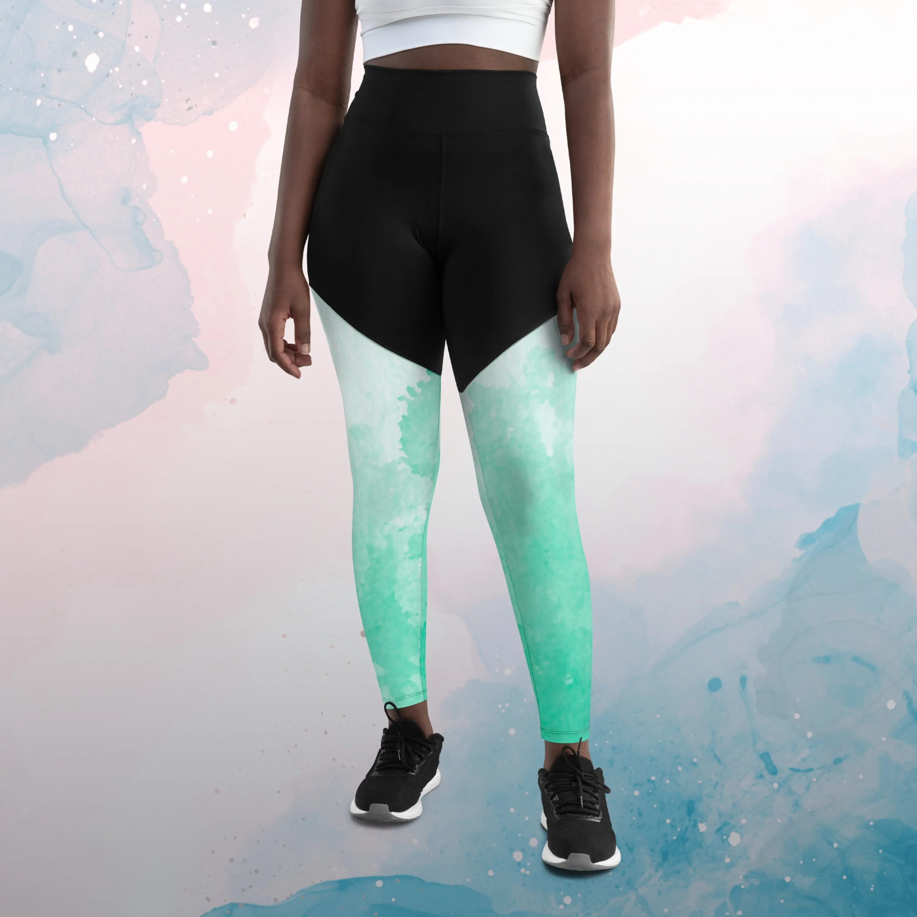 Green Ombre Tie Dye Print Womens Compression Sports Leggings Gym Gift