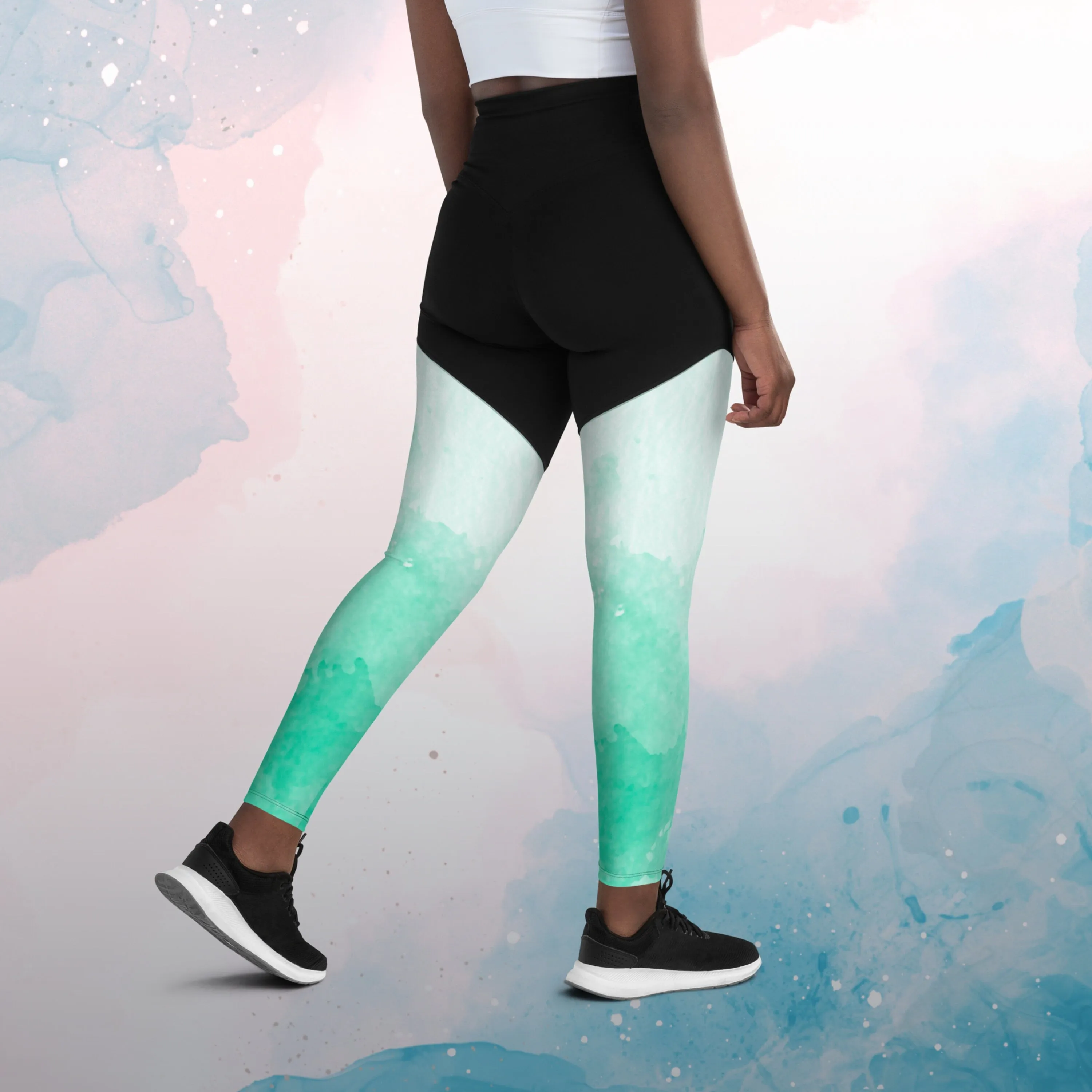 Green Ombre Tie Dye Print Womens Compression Sports Leggings Gym Gift