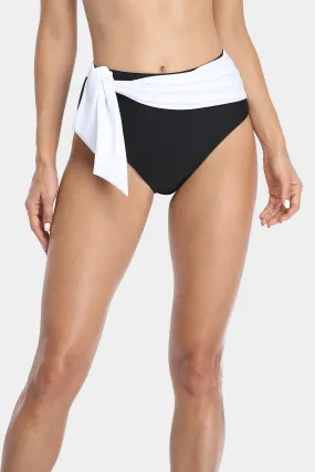 High Waisted Two Tone Tie Front Swim Trunks