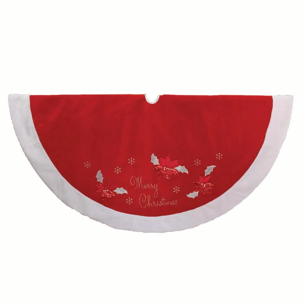 Kurt Adler 72-Inch Red and White Velvet Merry Christmas Applique Treeskirt