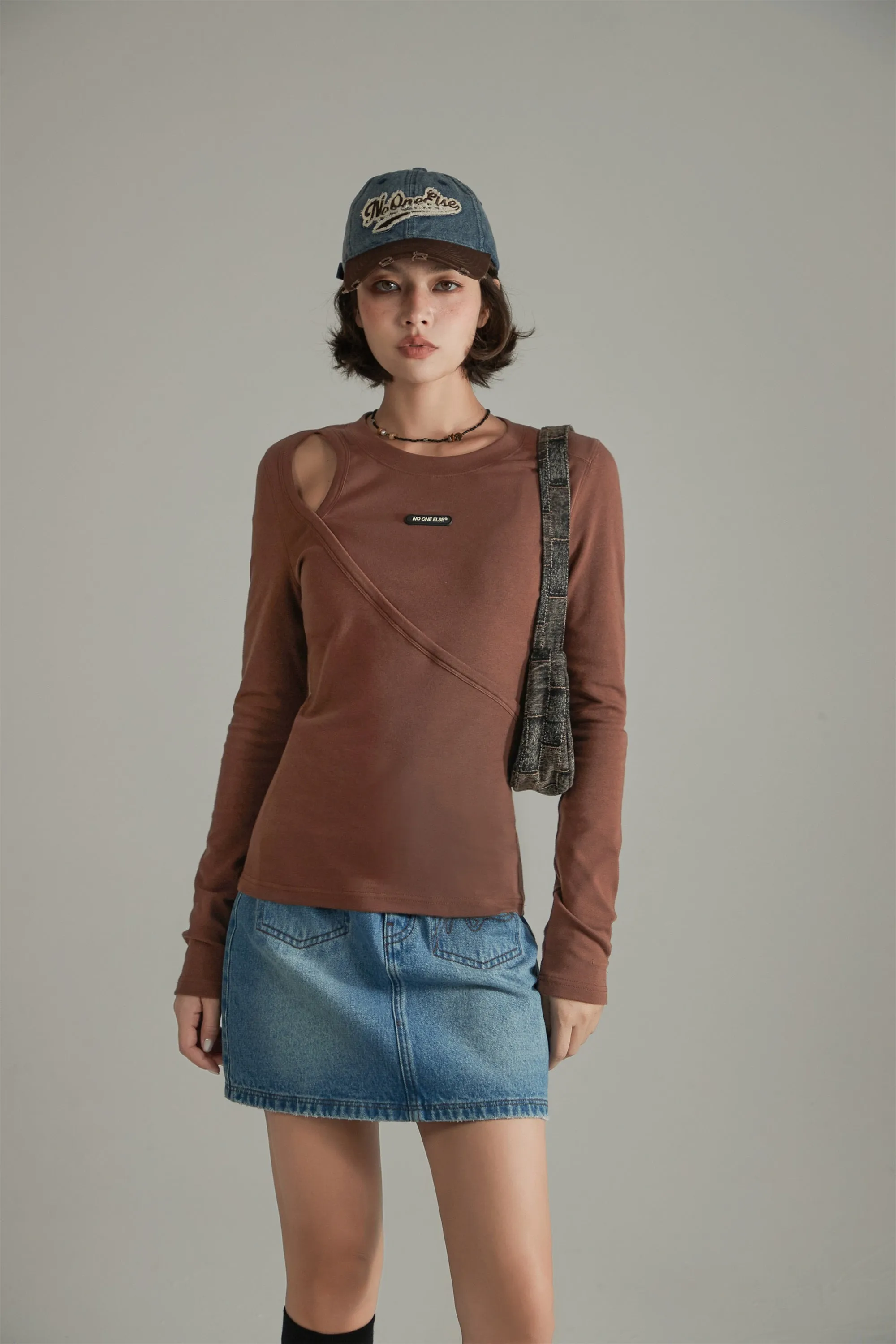 Layered Open Shoulder Simple T-Shirt