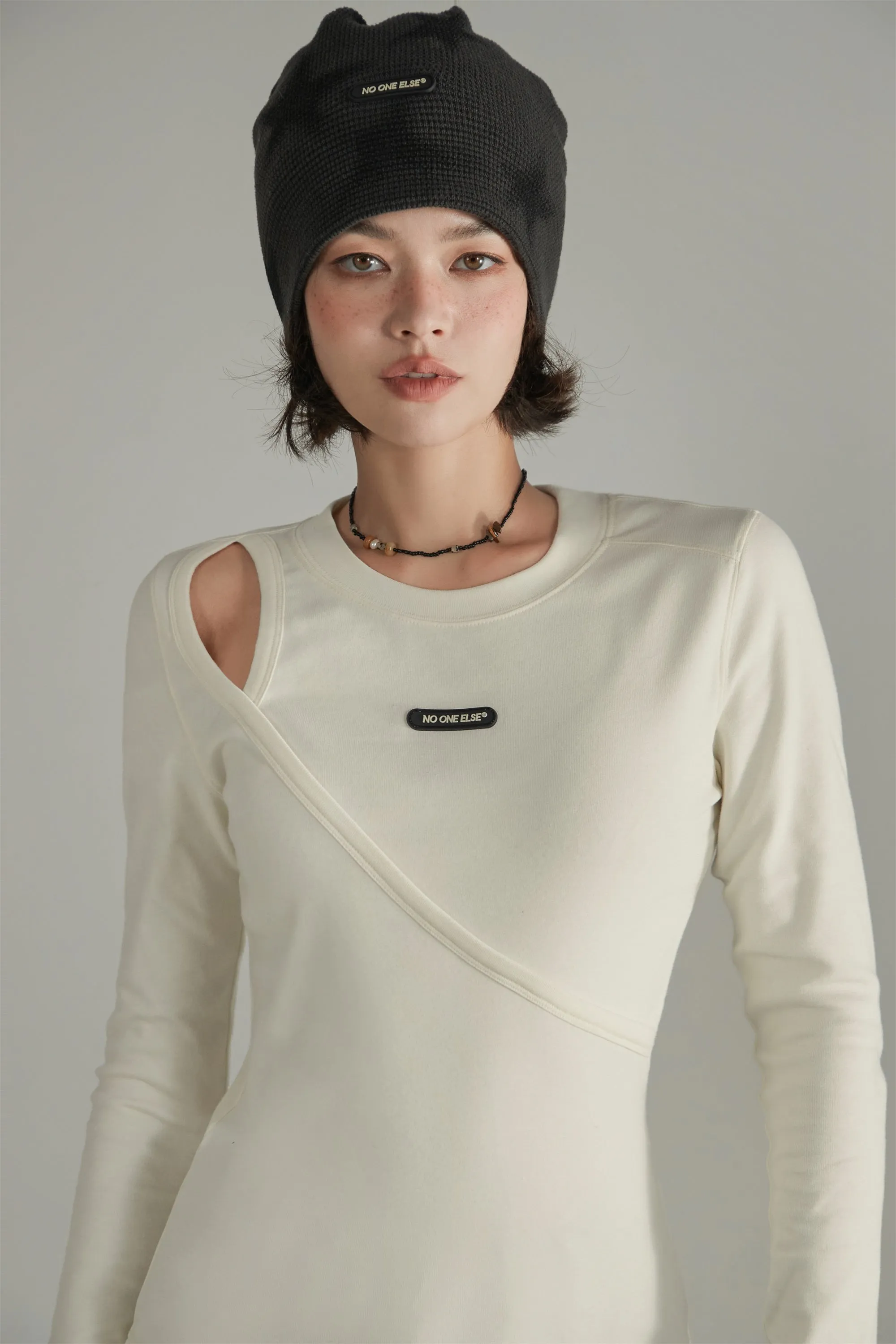 Layered Open Shoulder Simple T-Shirt