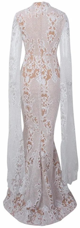 Long-Sleeve Glitter Lace Gown - Black or White