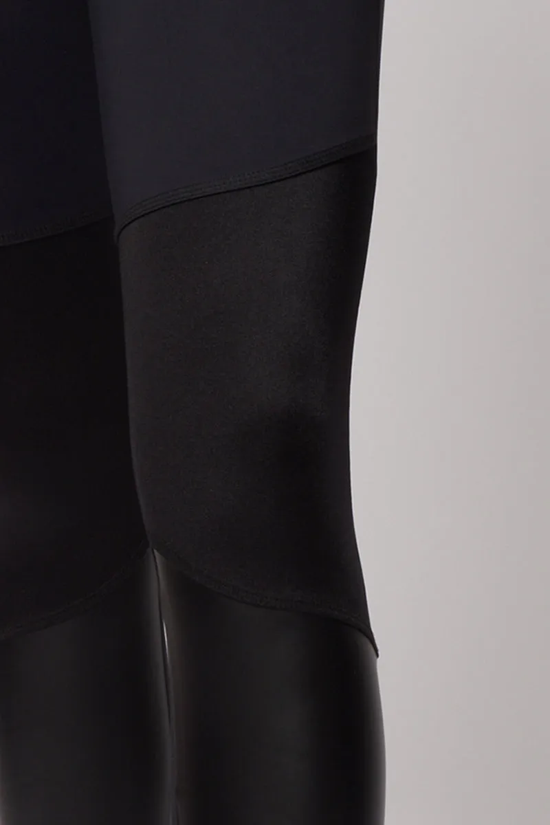 Medium Compression Waisted Leggings with High Shine Panel Black