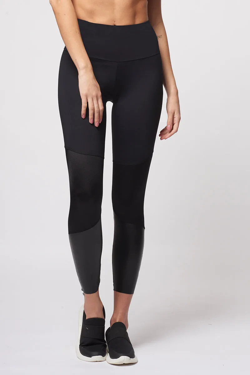 Medium Compression Waisted Leggings with High Shine Panel Black