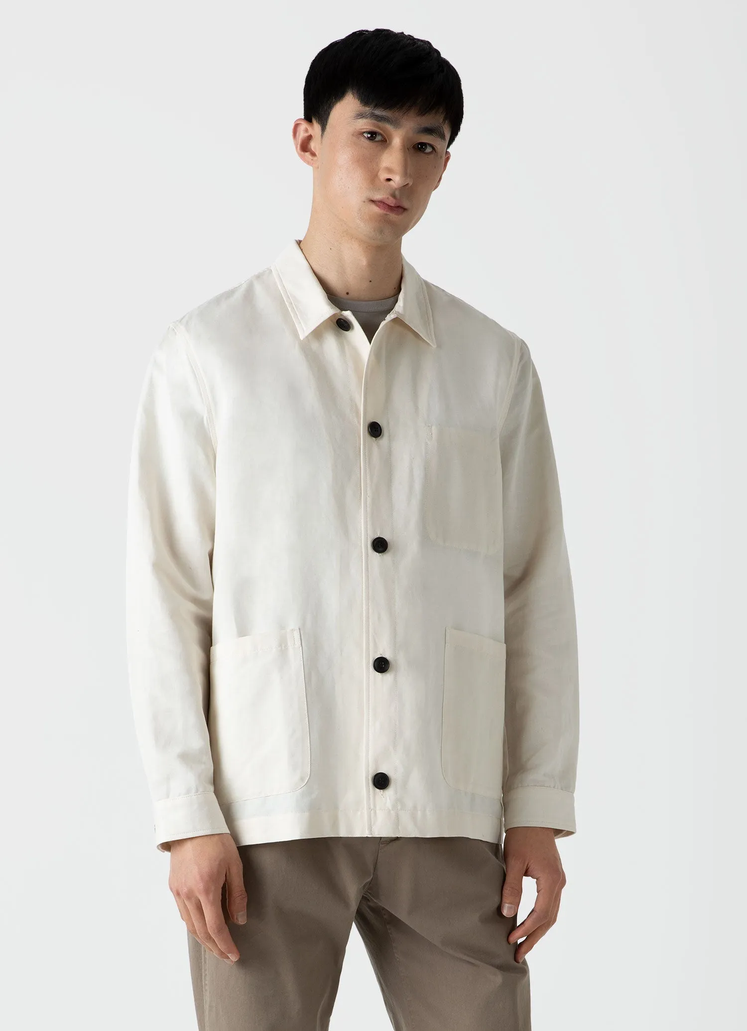 Men's Cotton Linen Twin Pocket Jacket in Undyed