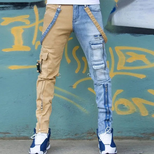 Men's jeans high street straight overalls men's oversized hip-hop yellow blue denim trousers fashion men's casual jeans