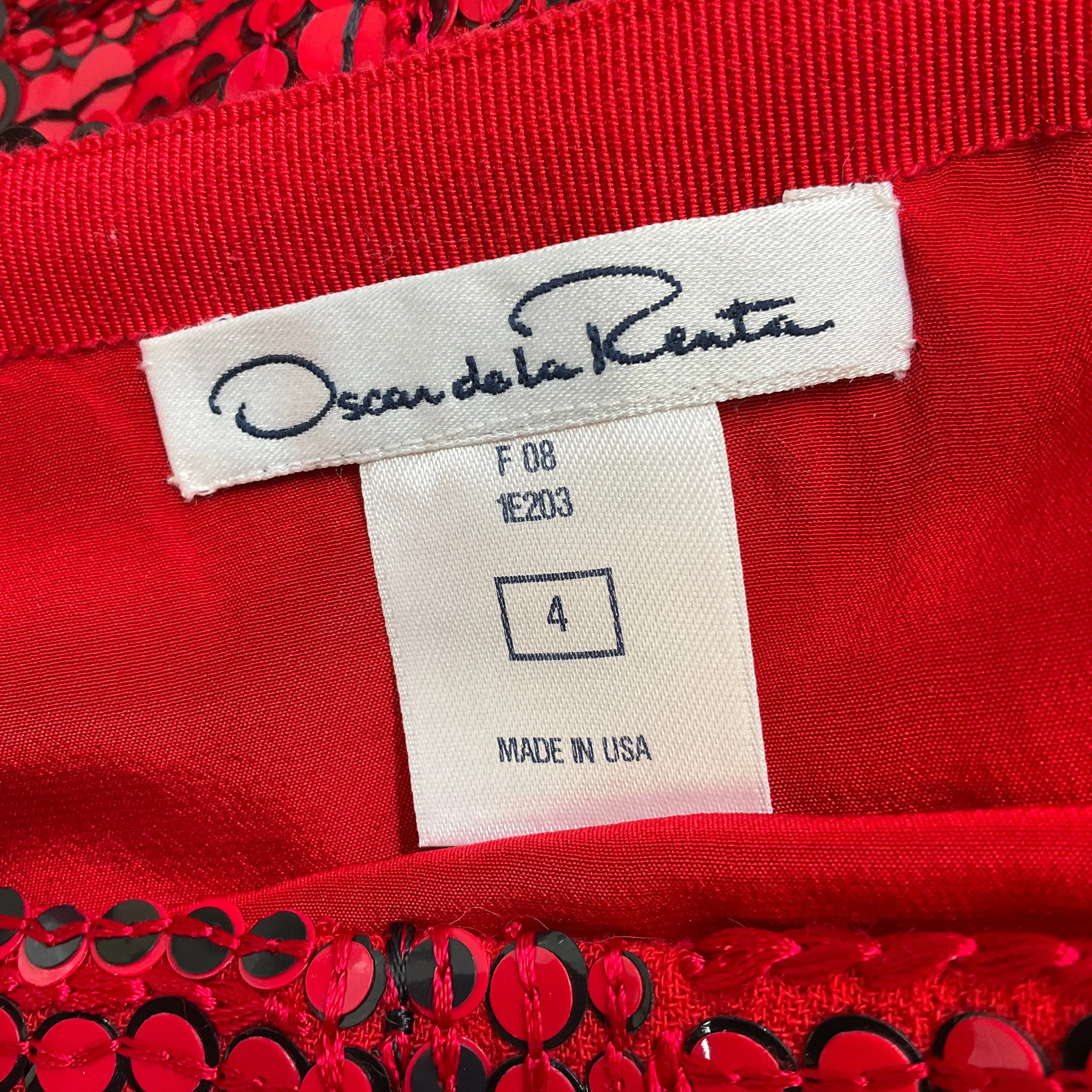 Oscar de la Renta Red / Black Sequined Wool Skirt