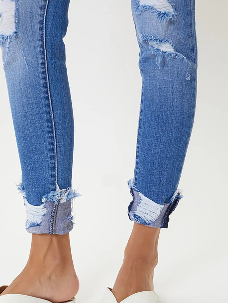 Sierra Mid Rise Distressed Ankle Skinny Jean by KanCan