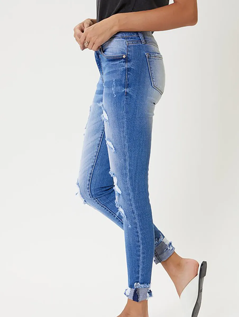 Sierra Mid Rise Distressed Ankle Skinny Jean by KanCan