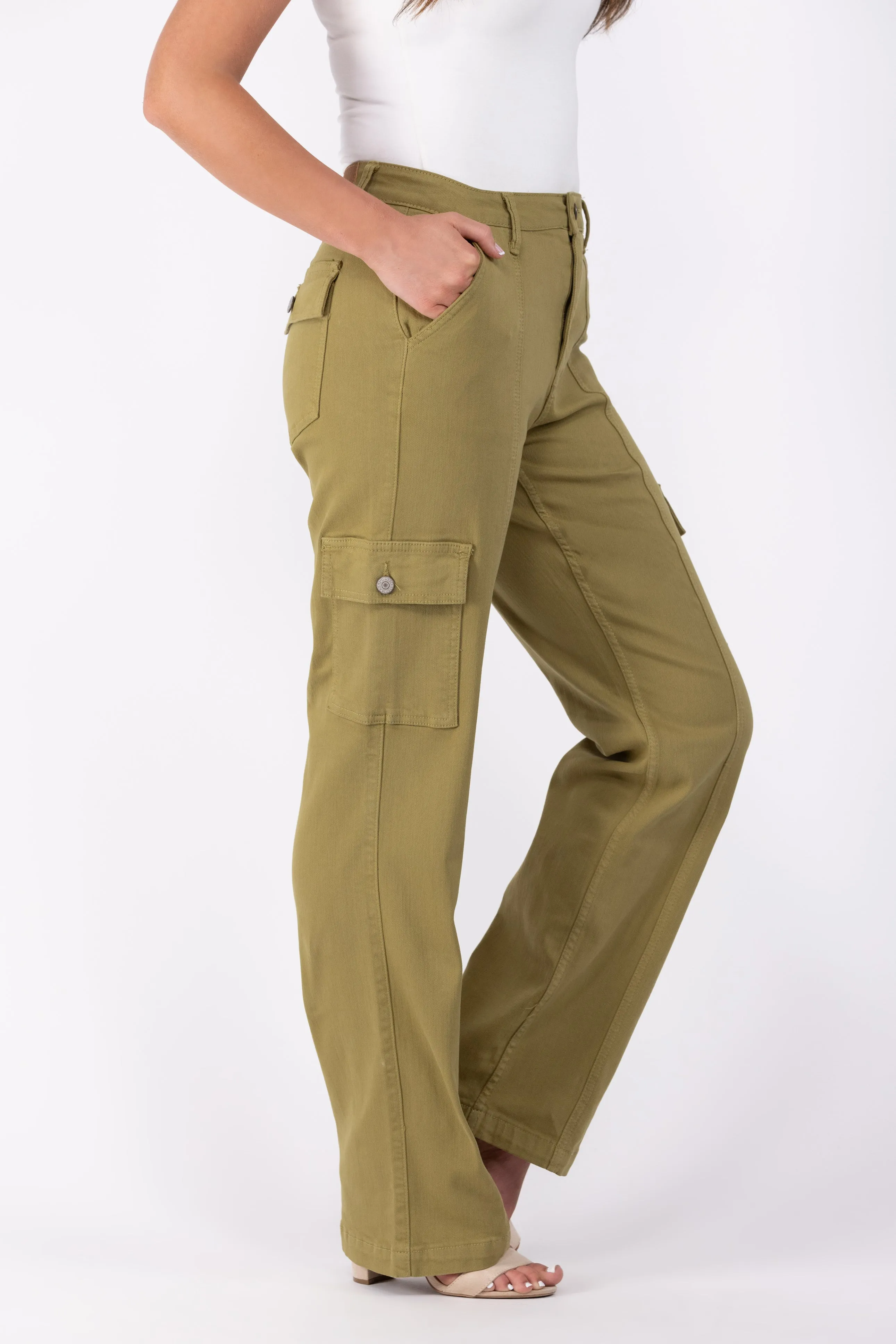 The Danni from Judy Blue: High-Rise Garment Dyed Straight Leg Cargo Denim