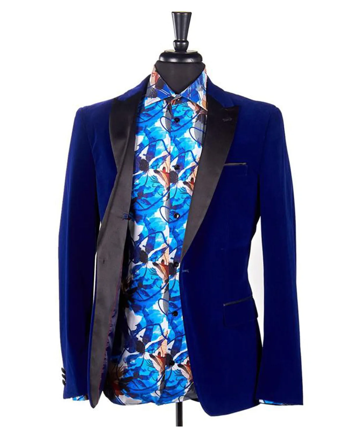 Velvet Satin Peak Lapel Blazer - Royal