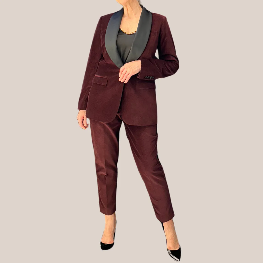 Velvet Tuxedo Jacket - Burgundy