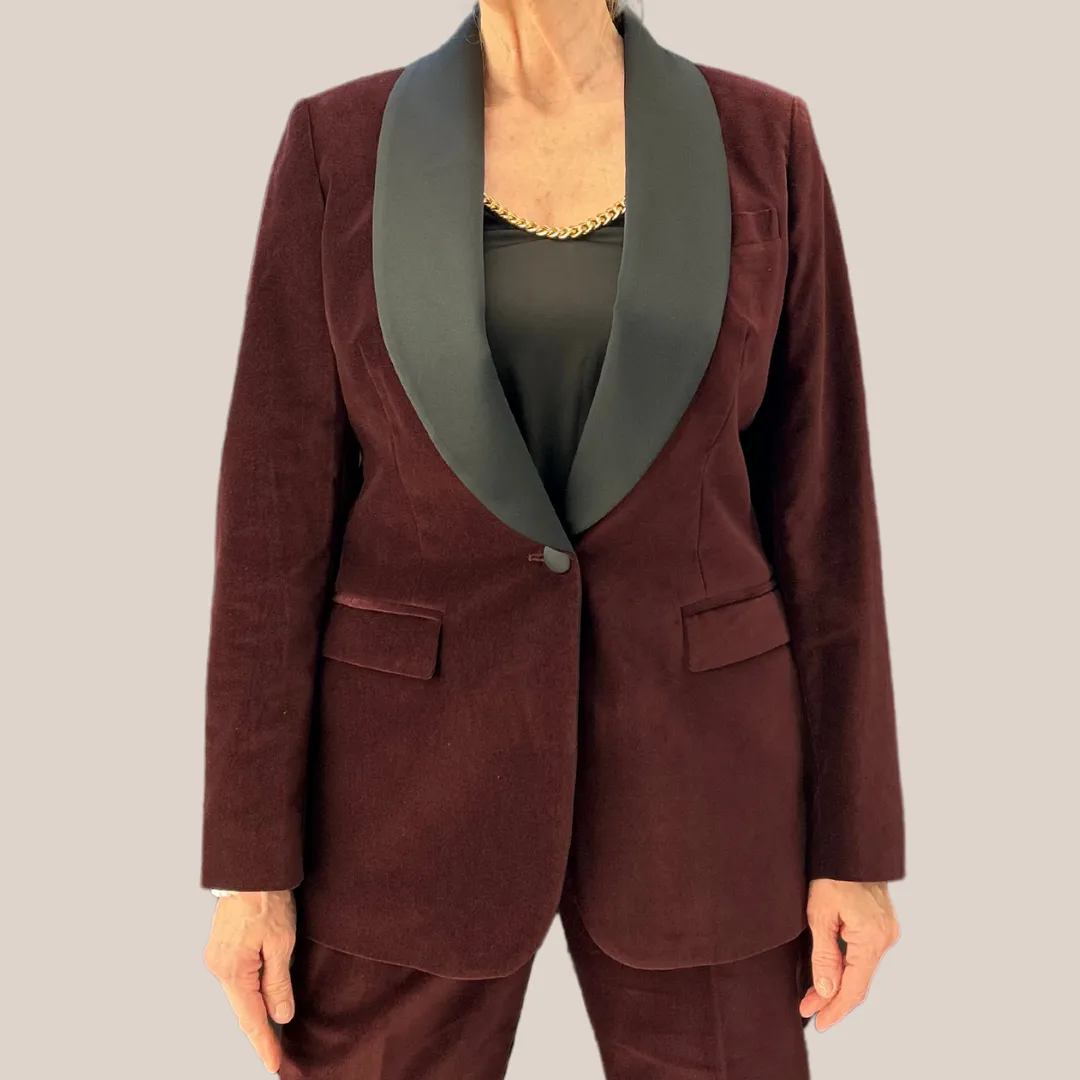 Velvet Tuxedo Jacket - Burgundy