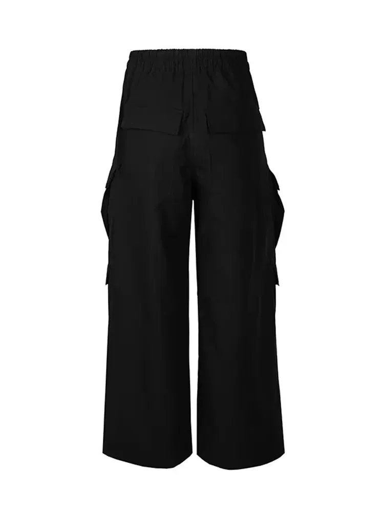 Wiaofellas  -  Spring Summer New Black Loose Cargo Pants American Style Oversized Street Multi Pocket Wide Leg Drawstring Casual Trousers